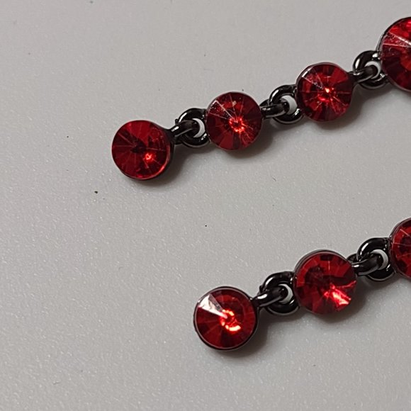 Long Red Glass And Dark Silver Tone Metal Dangle Earrings - Picture 7 of 12